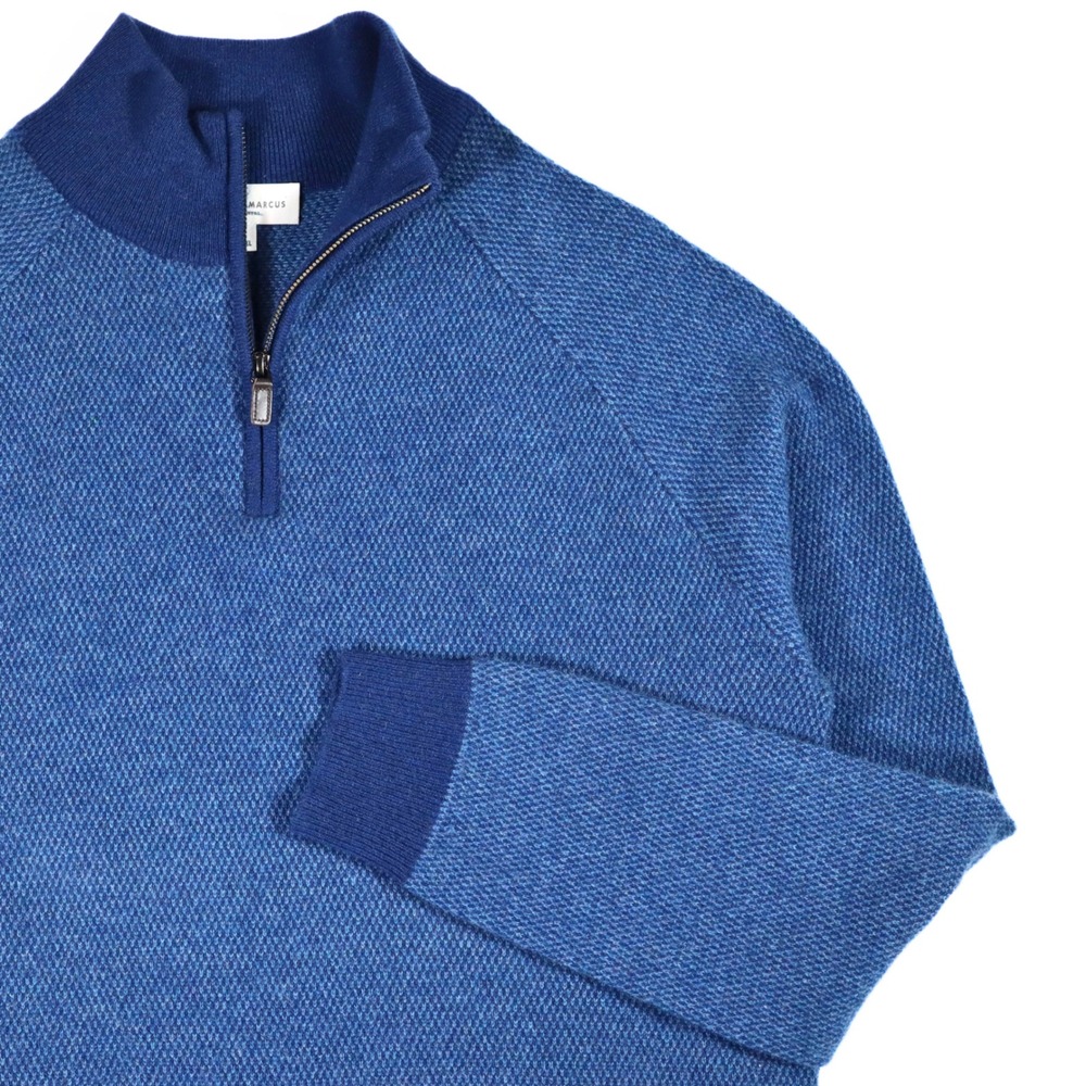 Neiman Marcus Quarter-Zip Sweater Mens XXL Blue Cashmere Textured Knit Casual